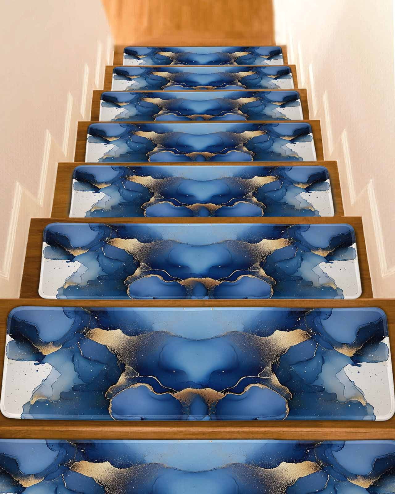 Navy Blue Marble Non-Slip Stair Treads for Wooden Steps, 4 Pack-8x30in ...