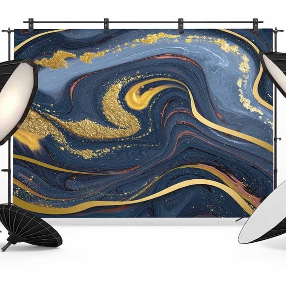 Navy Blue Marble Photography Backdrop 8x6FT, Modern Abstract Golden Waves Photo Backdrops, Background for Photography Studio Photo Studio Background, Back Drop for Photoshoot
