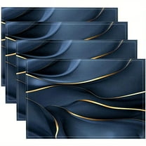 Navy Blue Marble Placemats Set of 4 Modern Abstract Gold Geometric 12x18 Inch Washable Non Slip Linen Table Mats, Rustic Summer Placemats for Dining Table Party Kitchen Decor