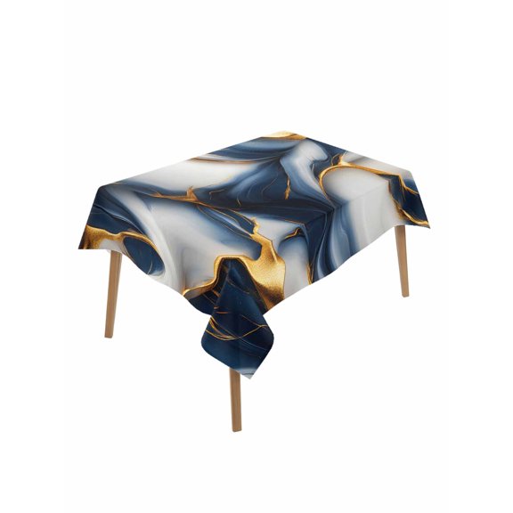 Navy Blue Marble Rectangle Tablecloth, Gold Modern Art Waterproof & StainResistant Tablecloth, Washable Oil-proof Table Cover for Dining/Party/Wedding/Camping/Buffet 52x70 In