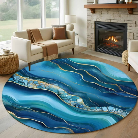 Blue Purple Orange Round Area Rug 5 FT, Non Slip Bedroom Rugs, Modern ...