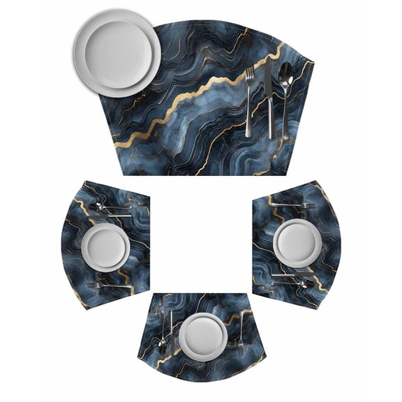 Navy Blue Marble Round Placemats Set of 4, Luxury Abstract Modern Placemats for Round Dining Table Shape Wedge Placemats for Outdoor Indoor Wipeable Clean Table Place Mats