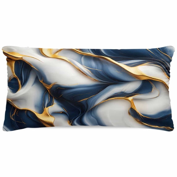 Navy Blue Marble Satin Pillowcase for Hair and Skin with Zipper, Soft Breathable Cooling Silk Pillow Cases, Gold Modern Art Throw Pillow Covers King Size 20"x40"