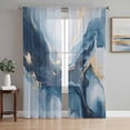 thumbnail image 1 of Navy Blue Marble Semi Sheer Window Curtains 84 Inches Long, Modern Abstract Ink Painting Rod Pocket Voile Silky Chiffon Curtain Light Filtering Drapes for Living Room, Kitchen, 52"x84", 2 Panels, 1 of 9