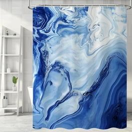 Modern Ocean Blue Marble Shower Curtain Set With Gold Accents - Waterproof Fabric, 72x72 Inches, Includes Hooks