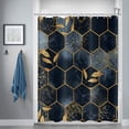 thumbnail image 1 of Navy Blue Marble Shower Curtain, Grid Honeycomb Irregular Plaid Geometric with Gold Leaf Bathroom Curtain for Modern Bathtub Decor Waterproof Fabric Machine Washable with 12 Hooks,36"x72", 1 of 6