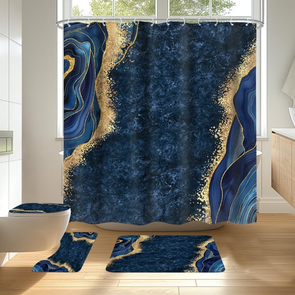 Blue Elongated Toilet Seat Cover Set Soft Stretch Fabric Bathroom ...