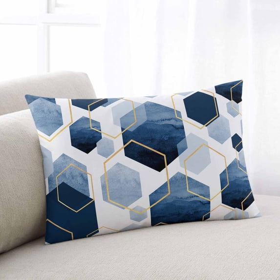 Navy Blue Marble Small Pillow Covers, Gold White Geometric Hexagon Modern Soft Breathable Throw Pillow Cases with Invisible Zipper, Decorative Pillowcase Pillows Protectors for Sofa Bed Chair 12"x20"