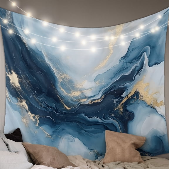 Navy Blue Marble Small Tapestry for Bedroom Wall Hanging Tapestry, Modern Abstract Ink Painting Ceiling Backdrop Tapestries Poster Blanket Wall Decor for Teens Room Living Room Dorm 23" x 28"