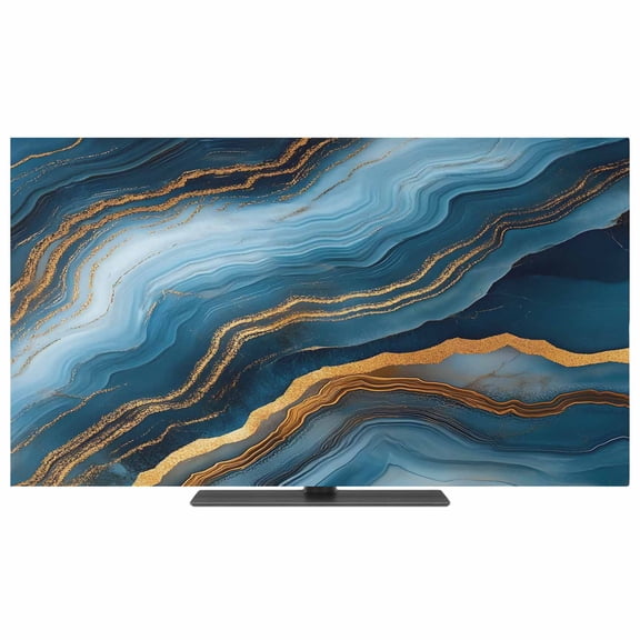 Navy Blue Marble TV Dust Cover,Stretchable TV Screen Desktop Computer Protector Cover,Abstract Ink Painting Contemporary Television Dustproof Slipcover for 19–24 Inch Flat or Curved TVs
