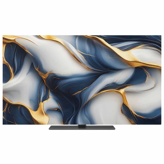 Navy Blue Marble TV Dust Cover, Stretchable TV Screen Desktop Computer Protector Cover, Gold Modern Art Television Dustproof Slipcover Indoor Outdoor Decor for 19–24 Inch Flat or Curved TVs
