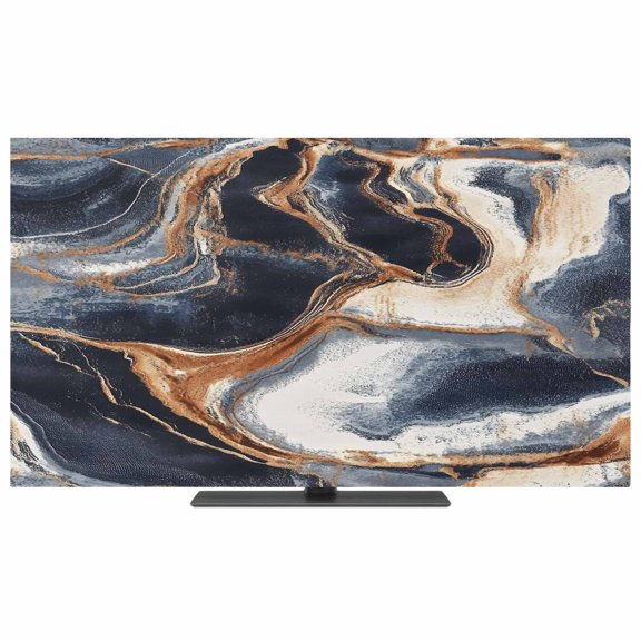 Navy Blue Marble TV Dust Cover, Stretchable TV Screen Desktop Computer Protector Cover, Nature Stone Abstract Television Dustproof Slipcover Indoor Outdoor Decor for 19–24 Inch Flat or Curved TVs