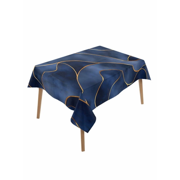 Navy Blue Marble Table Cloth 52x70 Inch Rectangle, Modern Abstract Gold Geometric Waterproof Tablecloth Washable Table Cover for Party Picnic Dinner Decor
