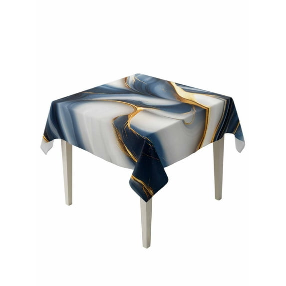 Navy Blue Marble Table Cloth, Gold Modern Art Waterproof Tablecloth for Square Tables, Reusable Washable Fabric Table Cover for Restaurant Kitchen Dining Tables 60"x60"