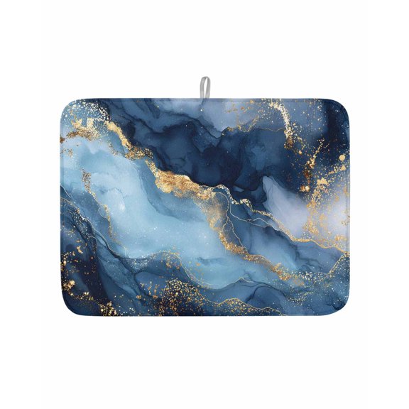 Navy Blue Marble Texture Ombre Dish Drying Mats for Kitchen Counter,Absorbent Microfiber Dish Drainer Rack Mat Modern Minimalist Art Drying Pad for Sinks,Utensils,Countertops,18x24in