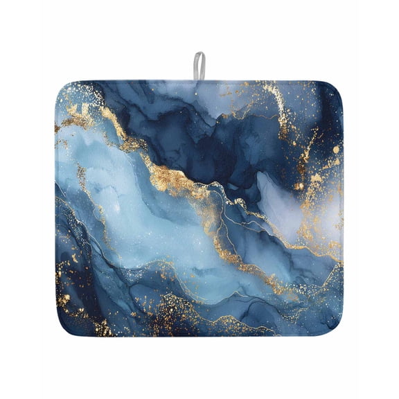 Navy Blue Marble Texture Ombre Dish Drying Mats for Kitchen Counter,Absorbent Microfiber Dish Drainer Rack Mat Modern Minimalist Art Drying Pad for Sinks,Utensils,Countertops,16x18in