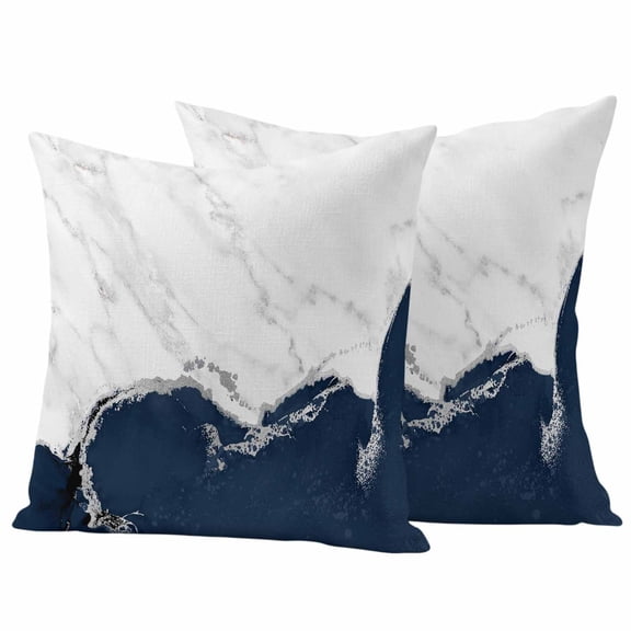 Navy Blue Marble Texture Outdoor Pillow Covers 26"x26" Set of 2, Abstract Retro Wave Waterproof Throw Pillow Covers for Patio Furniture, Decorative Cushion Covers for Porch