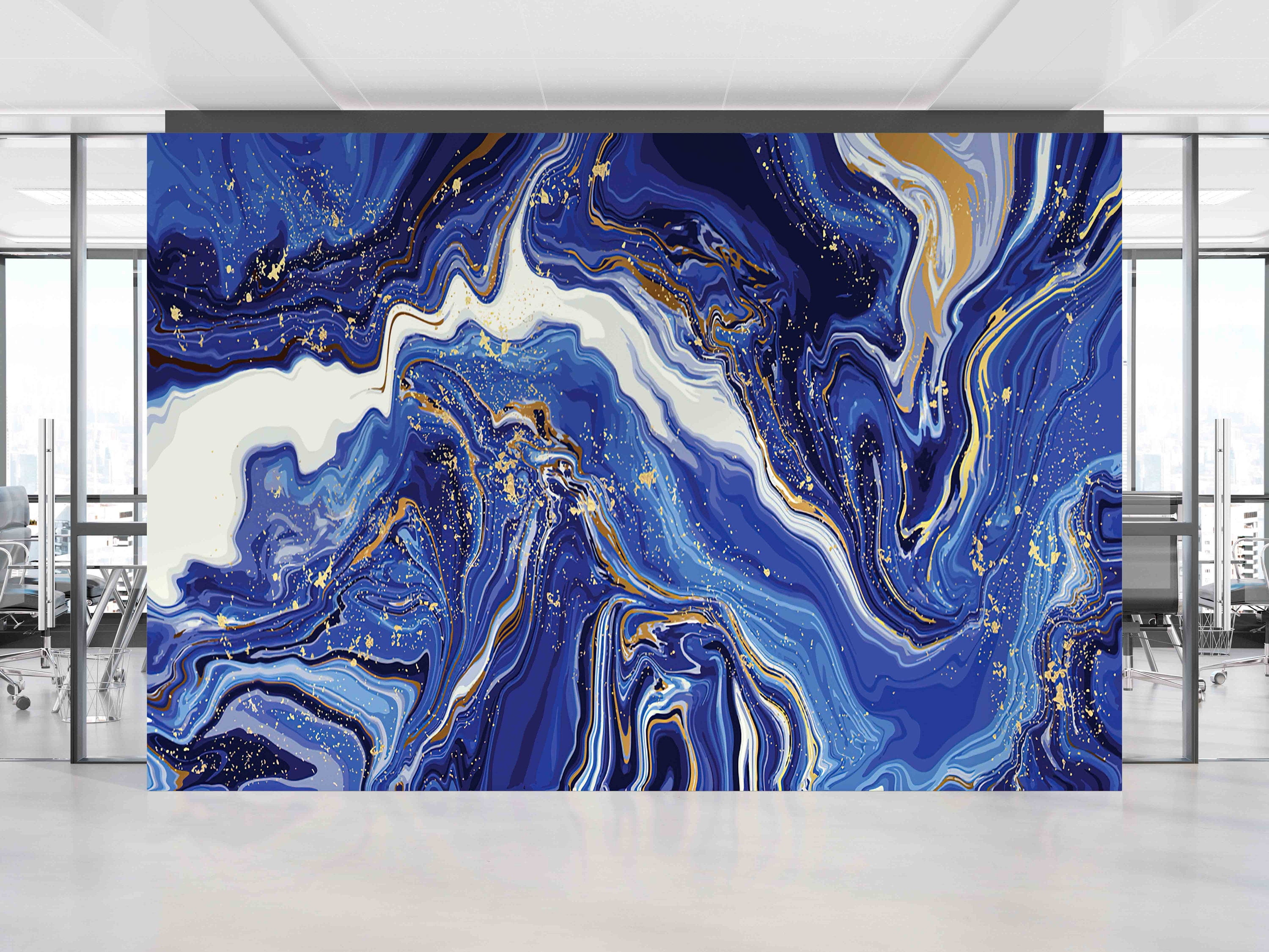 Navy Blue Marble Wall Art, Bright Wallpaper, Custom Wallpaper, Blue