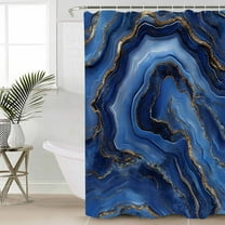 Navy Blue Marble Waterproof Fabric Shower Curtain, Contemporary Ink Painting Abstract Shower Curtain for Bathroom Curtains Bathtubs Hotel Washable Shower Curtains with 12 Hooks Small 36x72in