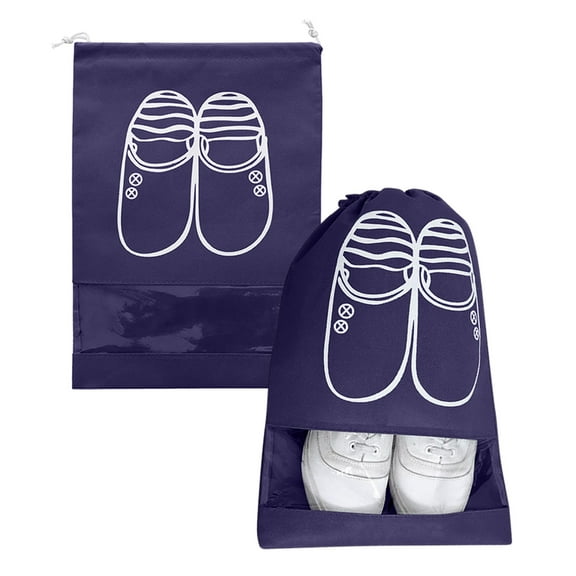 Navy Blue Medium Non-Woven Shoe Storage Bag with Drawstring, 80g Portable Travel Box for Dust Protection and Organization