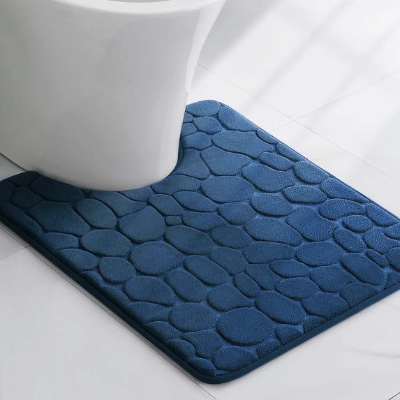 Evideco French Home Goods Memory Foam Contour Bath Mat Navy Blue Pebble Design 18x20