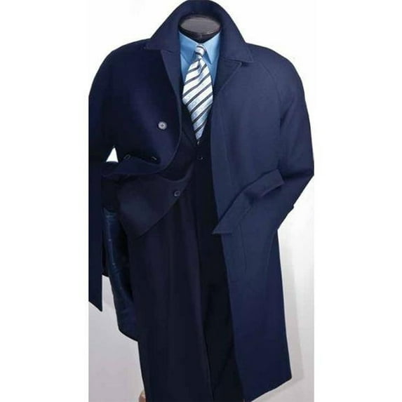 Navy Blue Mens Full Length Wool Overcoat Belted Wool Overcoat