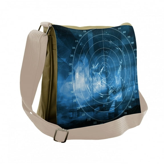 Navy Blue Messenger Bag, Digital Futuristic Ship, Unisex Cross-body, by Ambesonne