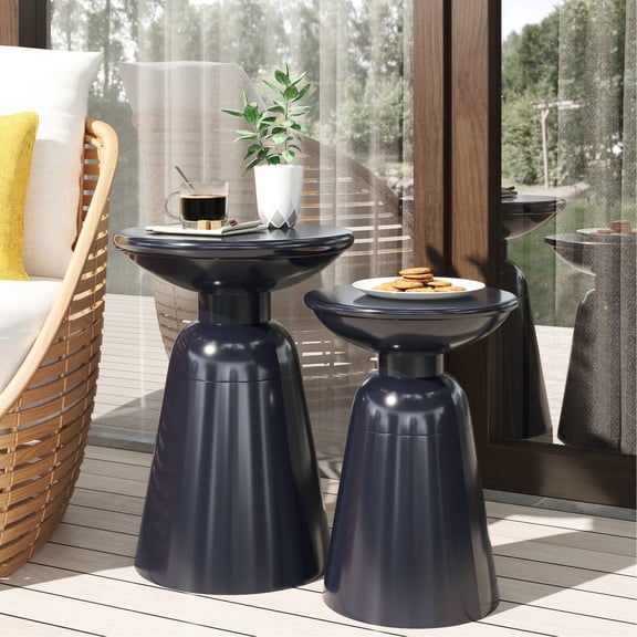 Navy Blue Metal End Table Set / Durable and Gives a Modern Vibe