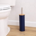 thumbnail image 1 of Navy Blue Metal Toilet Brush and Holder Set With Bamboo Lid, 1 of 8
