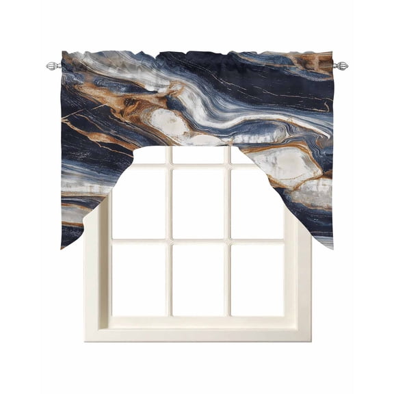 Navy Blue Minimalist Art Kitchen Swag Valances for Windows, Modern Impressionist Style Swag Valances Curtains for Living Room, Rod Pocket Window Treatments for Bathroom, Bedroom, Cafe, 56"x36"