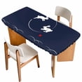 thumbnail image 1 of Navy Blue Modern Table Cloths for 4 Foot Rectangle Tables, Farmhouse Rabbit Abstract Art Patio Waterproof Elastic Fitted Tablecloths, Washable Rectangular Table Cover for Camping, 1 of 8