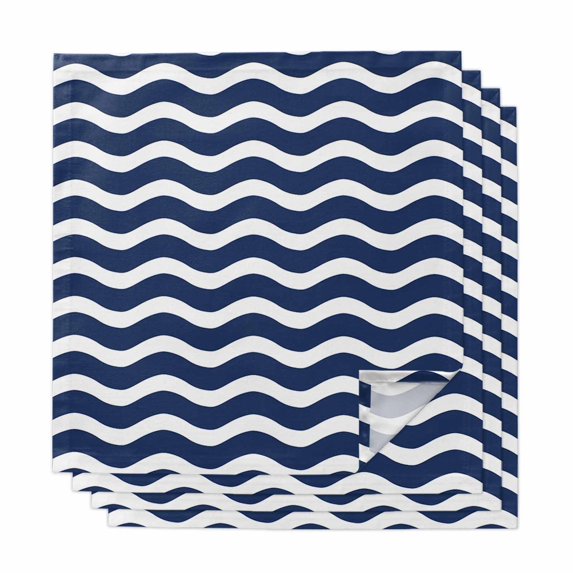 Navy Blue Moire Cloth Napkins, Water Ripple Stripe Farmhouse Washable and Reusable Dinner Napkins Set of 4, Table Napkin for Kitchen Party Birthday Wedding Hotel Housewarming 20"x20"