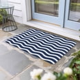 thumbnail image 1 of Navy Blue Moire Door Mat Indoor Outdoor, Water Ripple Stripe Farmhouse Non Slip Welcome Mat with Rubber Backing, Absorbent Fabric Front Door Mats Entryway Rug for Home Patio Entrance 18"x30", 1 of 8