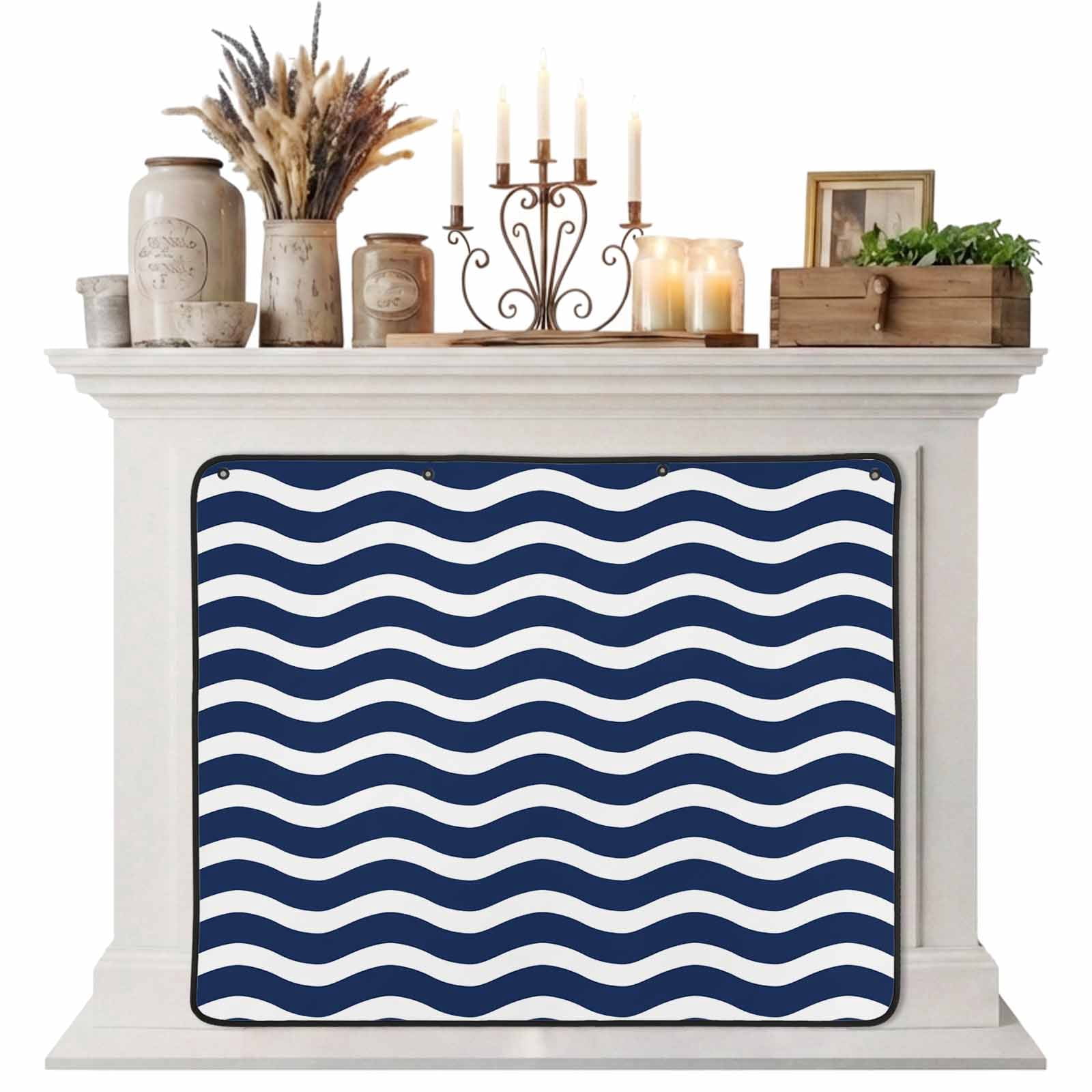 Navy Blue Moire Magnetic Fireplace Cover, Fireplace Draft Blocker ...