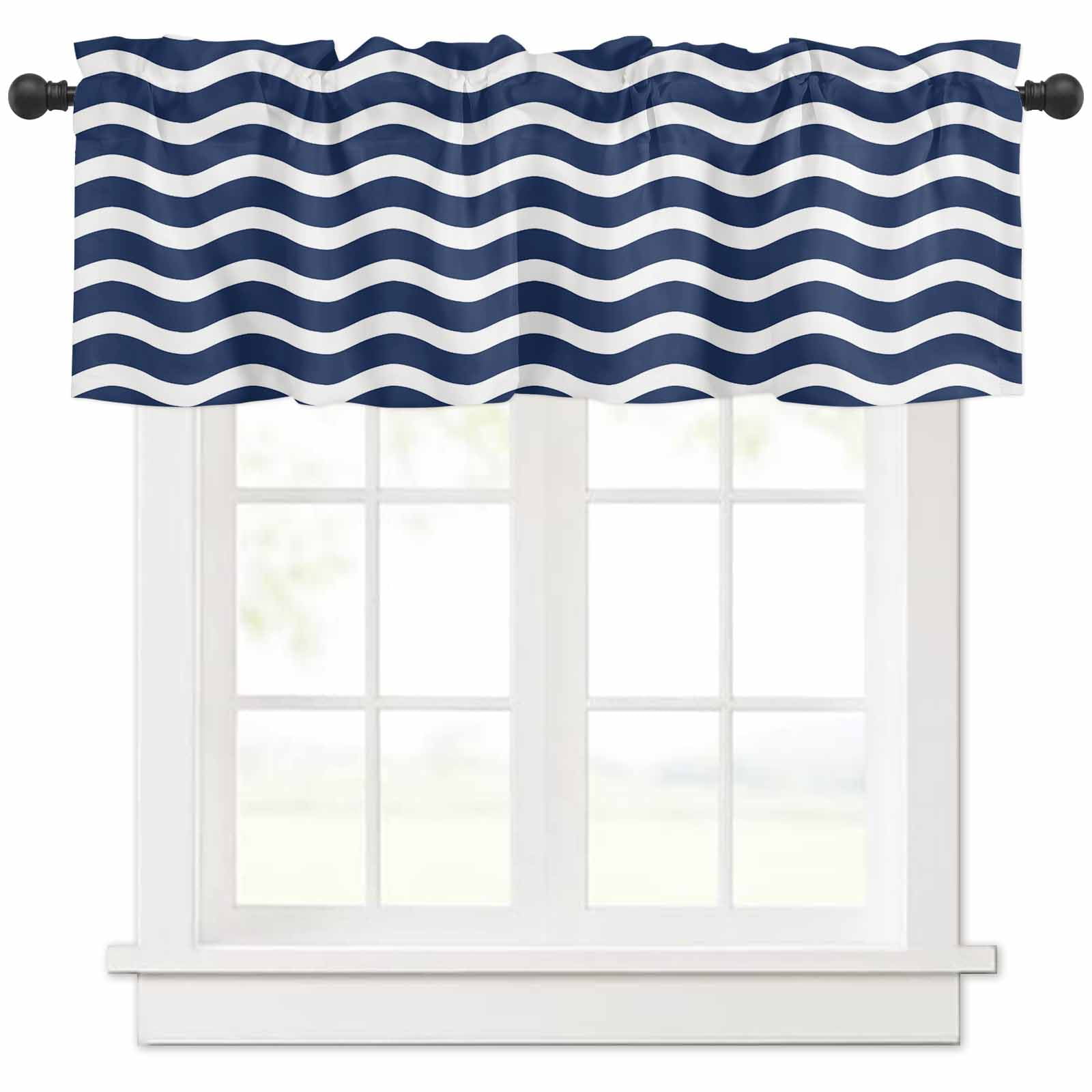 Navy Blue Moire Ombre Valances for Windows Farmhouse Kitchen Curtains ...