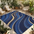 thumbnail image 1 of Navy Blue Moire Outdoor Rug for Patio/Deck/Porch, Non-Slip Large Area Rug 3 x 5 Ft, Modern Abstract Art Indoor Outdoor Rugs Washable Area Rugs, Reversible Camping Rug Carpet Runner, 1 of 8