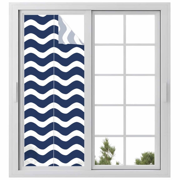 Navy Blue Moire Privacy Window Film, Decorative Frosted Glass Window Film, Water Ripple Stripe Farmhouse Reusable Peel and Stick Static Cling for Home Bathroom Office Glass Door 23.6"x59"