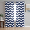 thumbnail image 1 of Navy Blue Moire Semi Sheer Curtains 96 Inch Length 2 Panels Set, Water Ripple Stripe Farmhouse Sheer Kitchen Curtain Privacy Voile Window Curtain for Living Room Bedroom Rod Pocket Drapes, 1 of 7