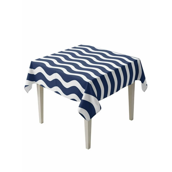 Navy Blue Moire Table Cloth, Water Ripple Stripe Farmhouse Waterproof Tablecloth for Square Tables, Reusable Washable Fabric Table Cover for Restaurant Kitchen Dining Tables 60"x60"