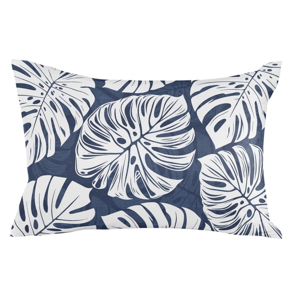 Navy Blue Monstera Deliciosa Throw Pillow Cover 20 x 30 Inch Decorative Pillow Cover Tropical Summer Botanical Lumbar Pillowcase Seasonal Rectangle Cushion Case for Couch Sofa Bed Living Room