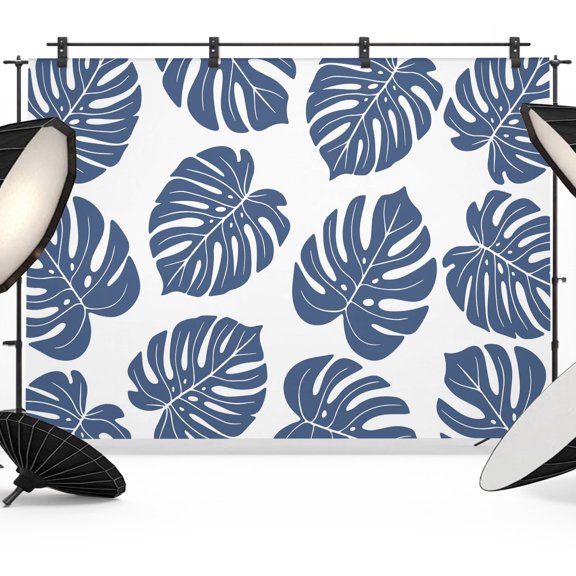 Navy Blue Monstera Leaf Backdrop for Photography, Summer Tropical Botanical Minimalist Modern Photo Backdrop Portrait Background Party Banner Photo Backgrounds for Studio Booth Props, 7x5ft