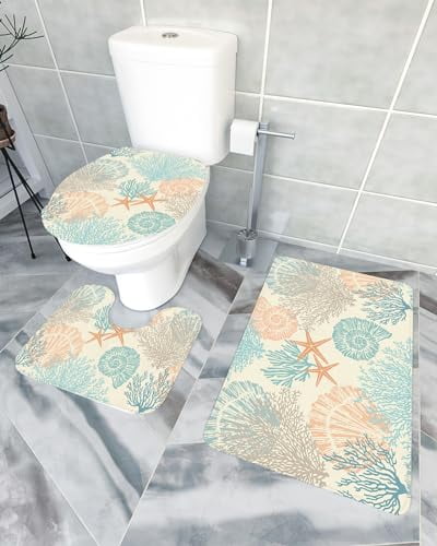 Navy Blue Moroccan Bath Mat 3 Piece Bathroom Rug Set Non Slip Bath Rug ...