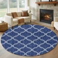 thumbnail image 1 of Navy Blue Moroccan Round Rug 6ft Washable Circle Kitchen Rugs Non Slip Morocco Geometric Quatrefoil Plaid Large Area Rug Indoor Floor Carpet for Bedroom Living Room Home Office Dining Room Nursery, 1 of 8