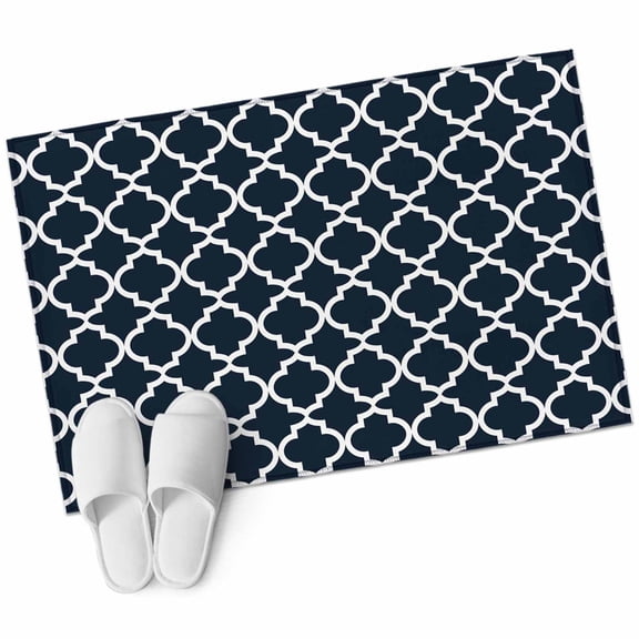 Navy Blue Morocco 2'x3' Washable Rug, Modern Farmhouse Minimalist Plaid Non-Slip Soft Doormat Area Rugs for Entrance Bathroom Bedsides, Carpet for Kitchen Bedroom, Entryway Floor Mat