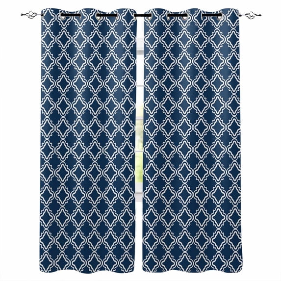 Navy Blue Morocco Blackout Curtains for Bedroom/Living Room, Thermal Insulated Kitchen Curtains, Modern Abstract Classic Geometric Grommet Darkening Window Treatment Drapes 52"x84"x2