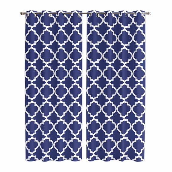 Navy Blue Morocco Kitchen Curtains 84 Inch Length, Modern Farmhouse Geometric Textured Grommet Top Bedroom Living Room Curtains, Light Filtering Cafe Curtain Drapes 2 Panels Set 84''x84''