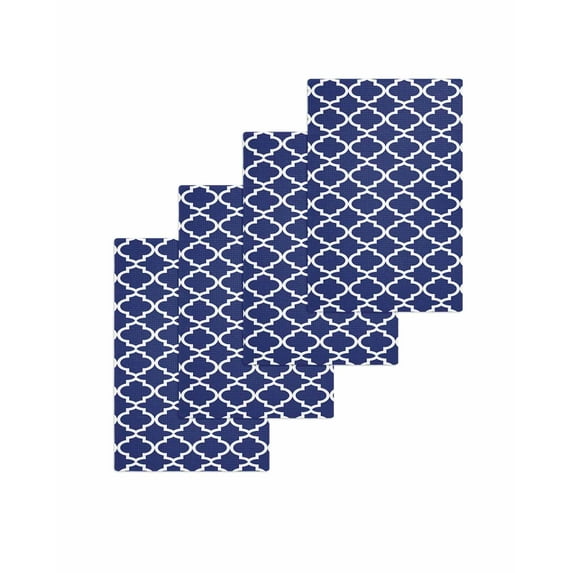 Navy Blue Morocco Kitchen Dish Towels for Drying Dishes Set of 4, Modern Farmhouse Geometric Textured Waffle Weave Microfiber Terry Hand Tea Bathroom Towels Quick Dry & Absorbent Towel 15.7x23.6