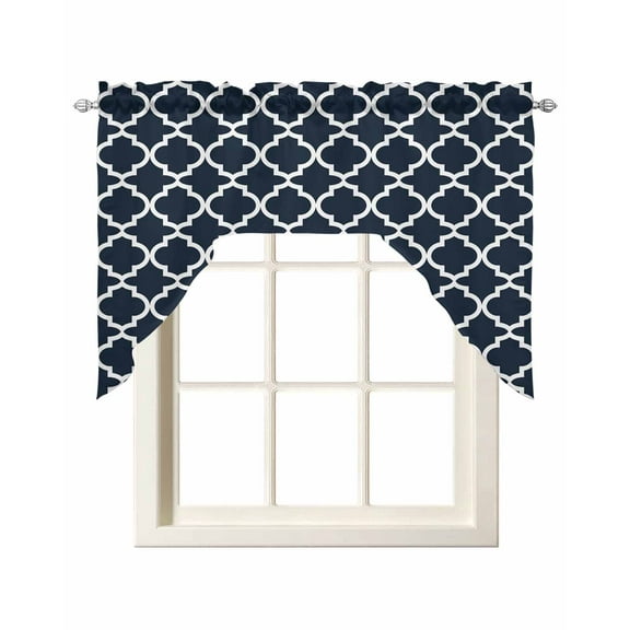 Navy Blue Morocco Kitchen Swag Valances for Windows, Modern Farmhouse Minimalist Plaid Swag Valances Curtains for Living Room, Rod Pocket Window Treatments for Bathroom, Bedroom, Cafe, 56"x36"