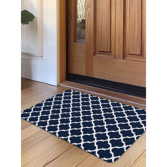 Navy Blue Morocco Pattern Door Mat&nbsp;Indoor Outdoor Entrance, Non Slip Rug for Kitchen Bathroom Entryway Rug, White Moroccan Geometric Art Washable Doormat Floor Mat 24x36 Inch
