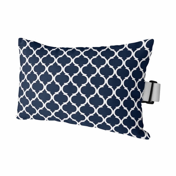 Navy Blue Morocco Pattern Outdoor Pillows for Chaise Lounge Chair Waterproof Lumbar Pillows with Insert&Strap Beach Headrest Pillow White Moroccan Geometric Art Pillow for Patio Pool 11"x16"
